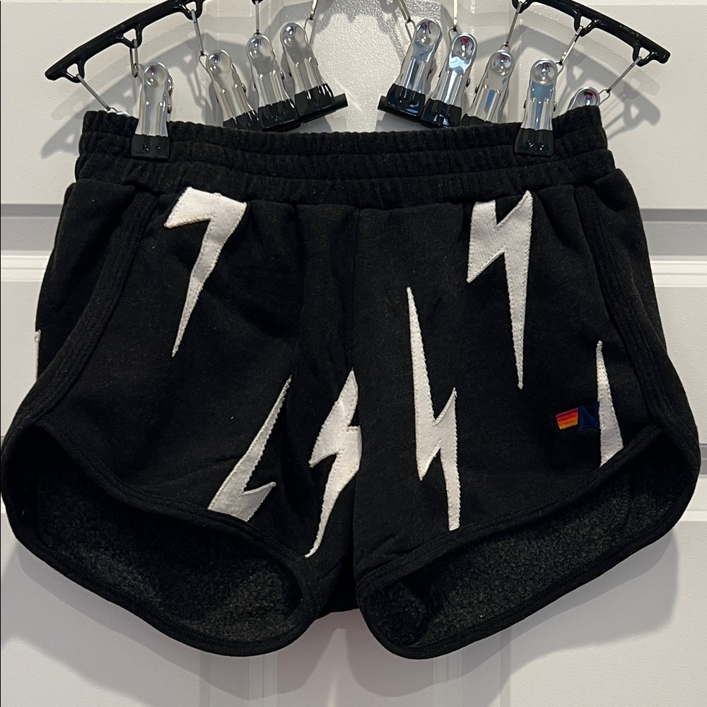 Aviator Nation Black Shorts with White Lightning Bolts - Small - NWT